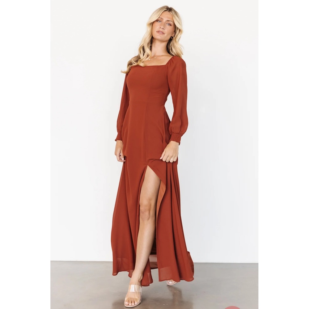 Baltic‎ Born Giselle Rust Square Neck Smocked Bodice Long Sleeve Maxi Dress L